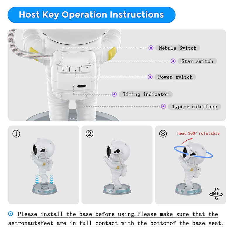 2023 New Astronaut Galaxy Projector USB Starry Project Home Remote Night Light 360 Adjustable