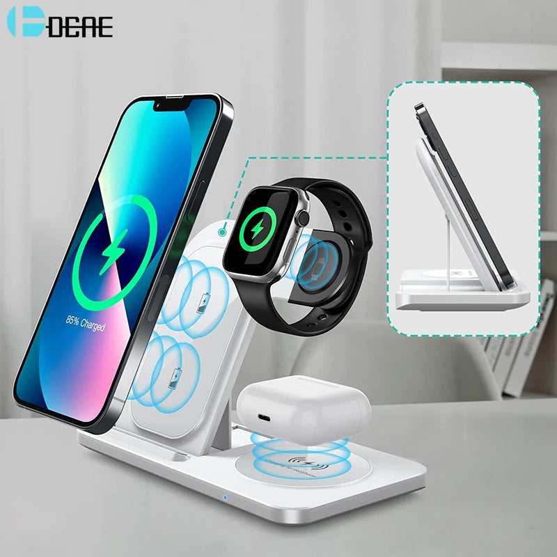 3 in 1 Wireless Chargers Stand for Apple Watch 7 6 5 Airpods Pro 15W Fast Charging Dock Station for Iphone 14 13 12 11 8 Charger