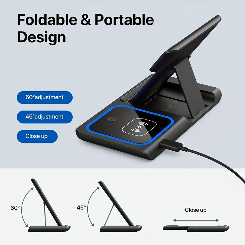 3 in 1 Foldable Wireless Charger Stand Pad for Iphone 15 14 13 12 X Max Fast Charging Station Dock for Iwatch 8 7 SE Airpods Pro