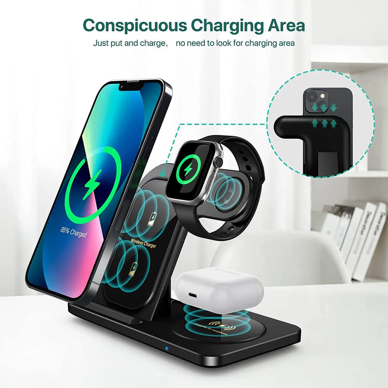 3 in 1 Wireless Chargers Stand for Apple Watch 7 6 5 Airpods Pro 15W Fast Charging Dock Station for Iphone 14 13 12 11 8 Charger